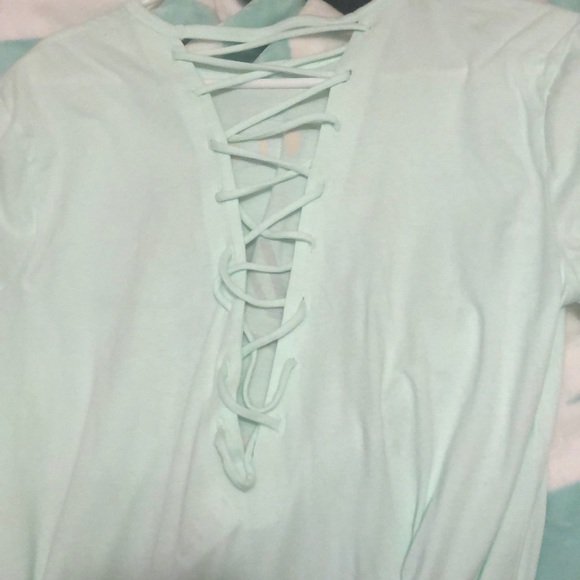 Victoria’s Secret PINK Blue shirt/cross lace back - Picture 2 of 3